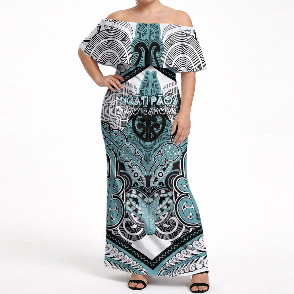 Aotearoa Iwi Ngati Paoa Personalised Off Shoulder Maxi Dress Maori Kowhaiwhai Pattern