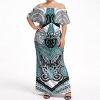 Aotearoa Iwi Ngati Paoa Personalised Off Shoulder Maxi Dress Maori Kowhaiwhai Pattern