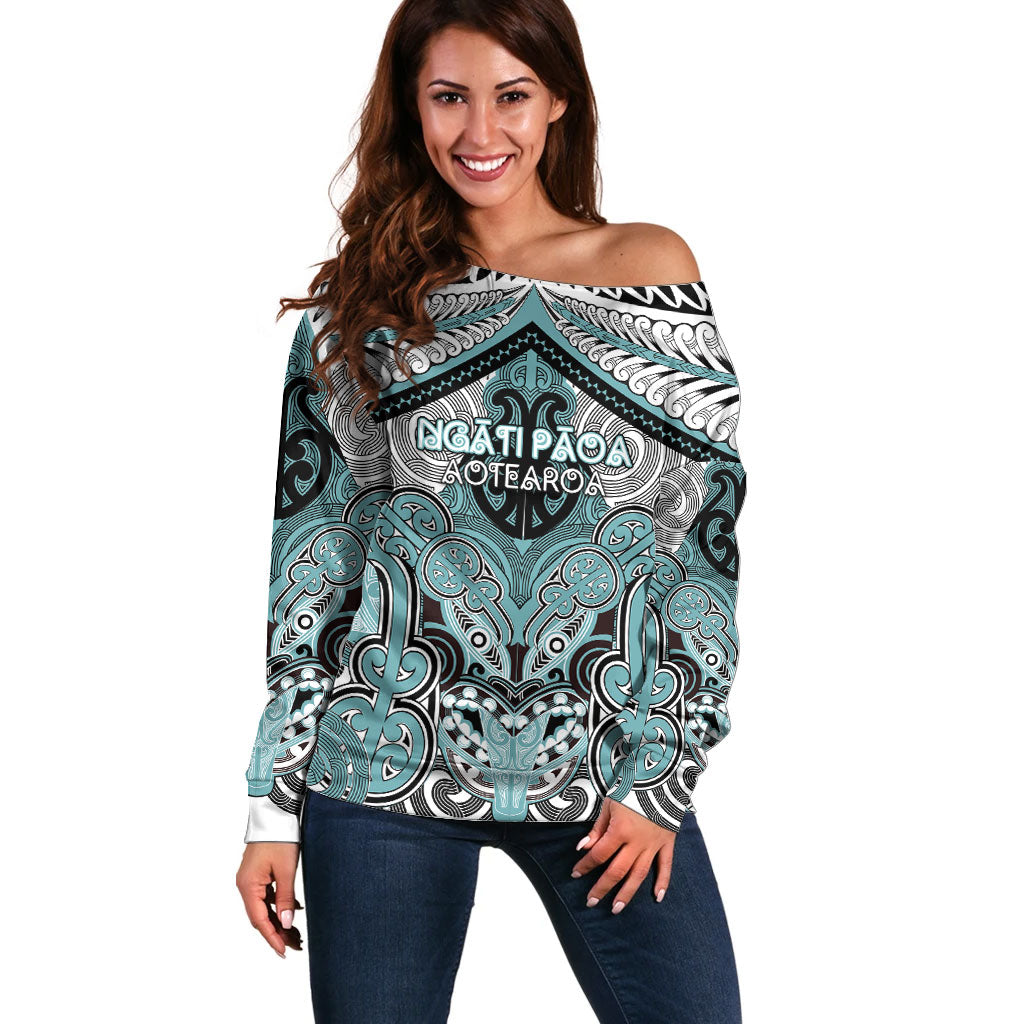 Aotearoa Iwi Ngati Paoa Personalised Off Shoulder Sweater Maori Kowhaiwhai Pattern