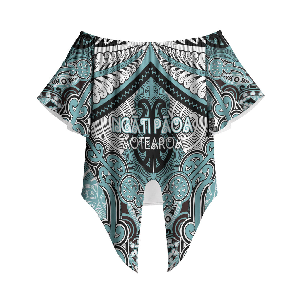 Aotearoa Iwi Ngati Paoa Personalised Off Shoulder Wrap Waist Top Maori Kowhaiwhai Pattern