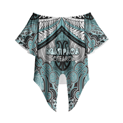 Aotearoa Iwi Ngati Paoa Personalised Off Shoulder Wrap Waist Top Maori Kowhaiwhai Pattern