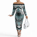 Aotearoa Iwi Ngati Paoa Personalised Off The Shoulder Long Sleeve Dress Maori Kowhaiwhai Pattern