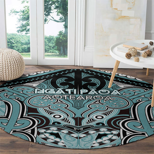 Aotearoa Iwi Ngati Paoa Round Carpet Maori Kowhaiwhai Pattern