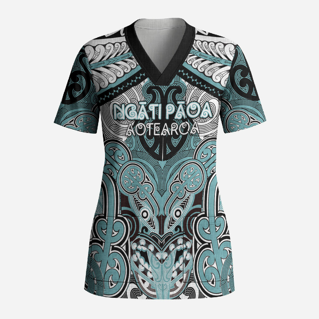 Aotearoa Iwi Ngati Paoa Personalised Scrub Top Maori Kowhaiwhai Pattern