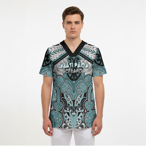 Aotearoa Iwi Ngati Paoa Personalised Scrub Top Maori Kowhaiwhai Pattern
