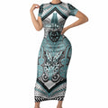 Aotearoa Iwi Ngati Paoa Personalised Short Sleeve Bodycon Dress Maori Kowhaiwhai Pattern