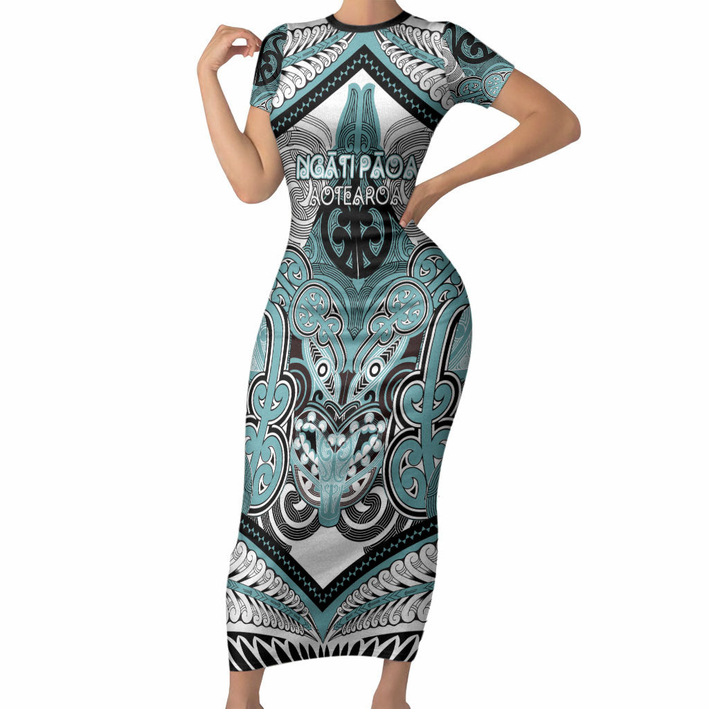 Aotearoa Iwi Ngati Paoa Personalised Short Sleeve Bodycon Dress Maori Kowhaiwhai Pattern
