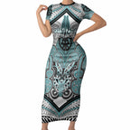 Aotearoa Iwi Ngati Paoa Personalised Short Sleeve Bodycon Dress Maori Kowhaiwhai Pattern