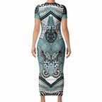 Aotearoa Iwi Ngati Paoa Personalised Short Sleeve Bodycon Dress Maori Kowhaiwhai Pattern