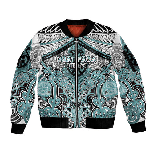Aotearoa Iwi Ngati Paoa Personalised Sleeve Zip Bomber Jacket Maori Kowhaiwhai Pattern