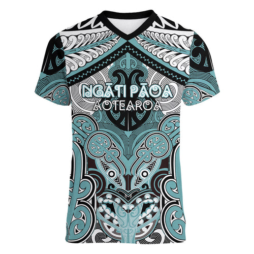 Aotearoa Iwi Ngati Paoa Personalised Women V-Neck T-Shirt Maori Kowhaiwhai Pattern