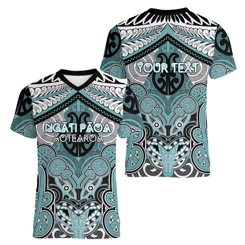 Aotearoa Iwi Ngati Paoa Personalised Women V-Neck T-Shirt Maori Kowhaiwhai Pattern