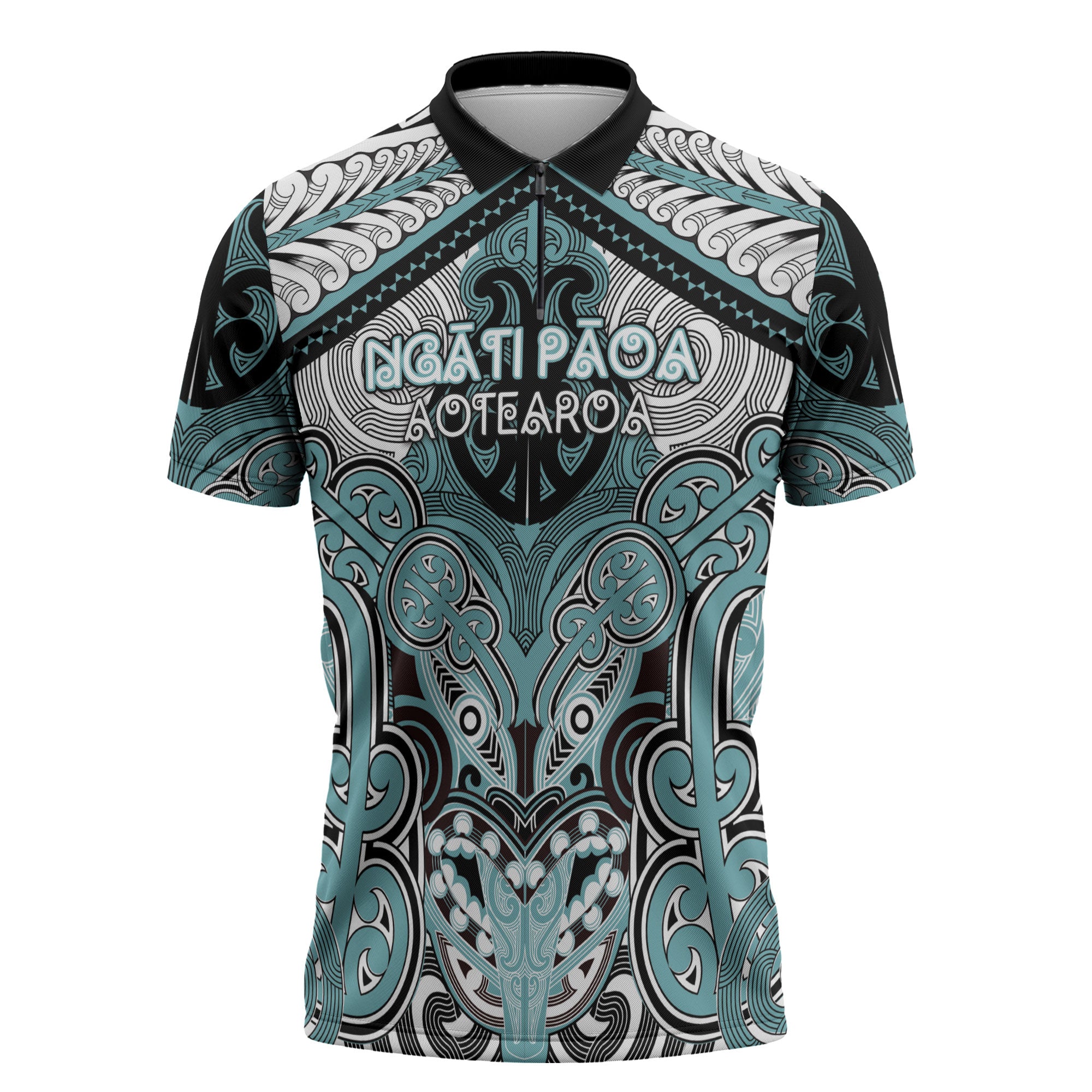 Aotearoa Iwi Ngati Paoa Personalised Zipper Polo Shirt Maori Kowhaiwhai Pattern