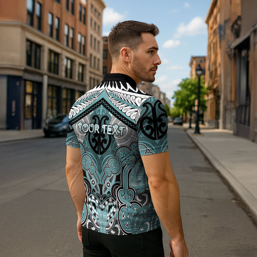 Aotearoa Iwi Ngati Paoa Personalised Zipper Polo Shirt Maori Kowhaiwhai Pattern