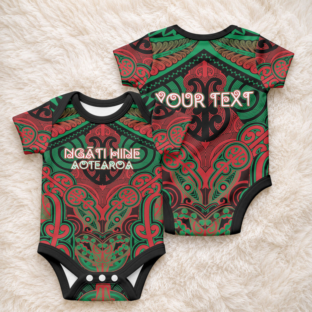 Aotearoa Iwi Ngati Hine Personalised Baby Onesie Maori Kowhaiwhai Pattern