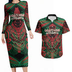 Aotearoa Iwi Ngati Hine Personalised Couples Matching Long Sleeve Bodycon Dress and Hawaiian Shirt Maori Kowhaiwhai Pattern