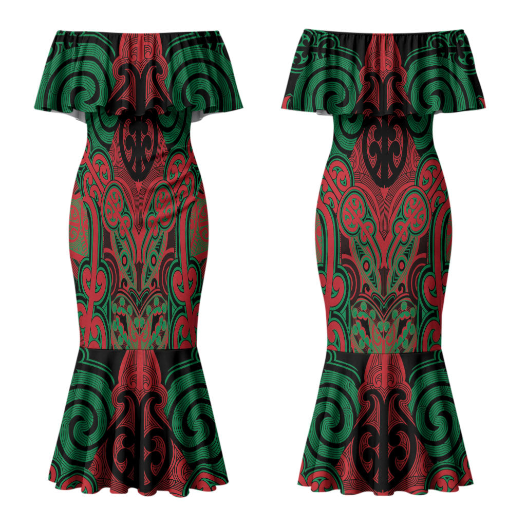 Aotearoa Iwi Ngati Hine Personalised Couples Matching Mermaid Dress and Hawaiian Shirt Maori Kowhaiwhai Pattern