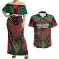 Aotearoa Iwi Ngati Hine Personalised Couples Matching Off Shoulder Maxi Dress and Hawaiian Shirt Maori Kowhaiwhai Pattern