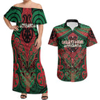 Aotearoa Iwi Ngati Hine Personalised Couples Matching Off Shoulder Maxi Dress and Hawaiian Shirt Maori Kowhaiwhai Pattern