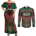 Aotearoa Iwi Ngati Hine Personalised Couples Matching Off Shoulder Maxi Dress and Long Sleeve Button Shirt Maori Kowhaiwhai Pattern