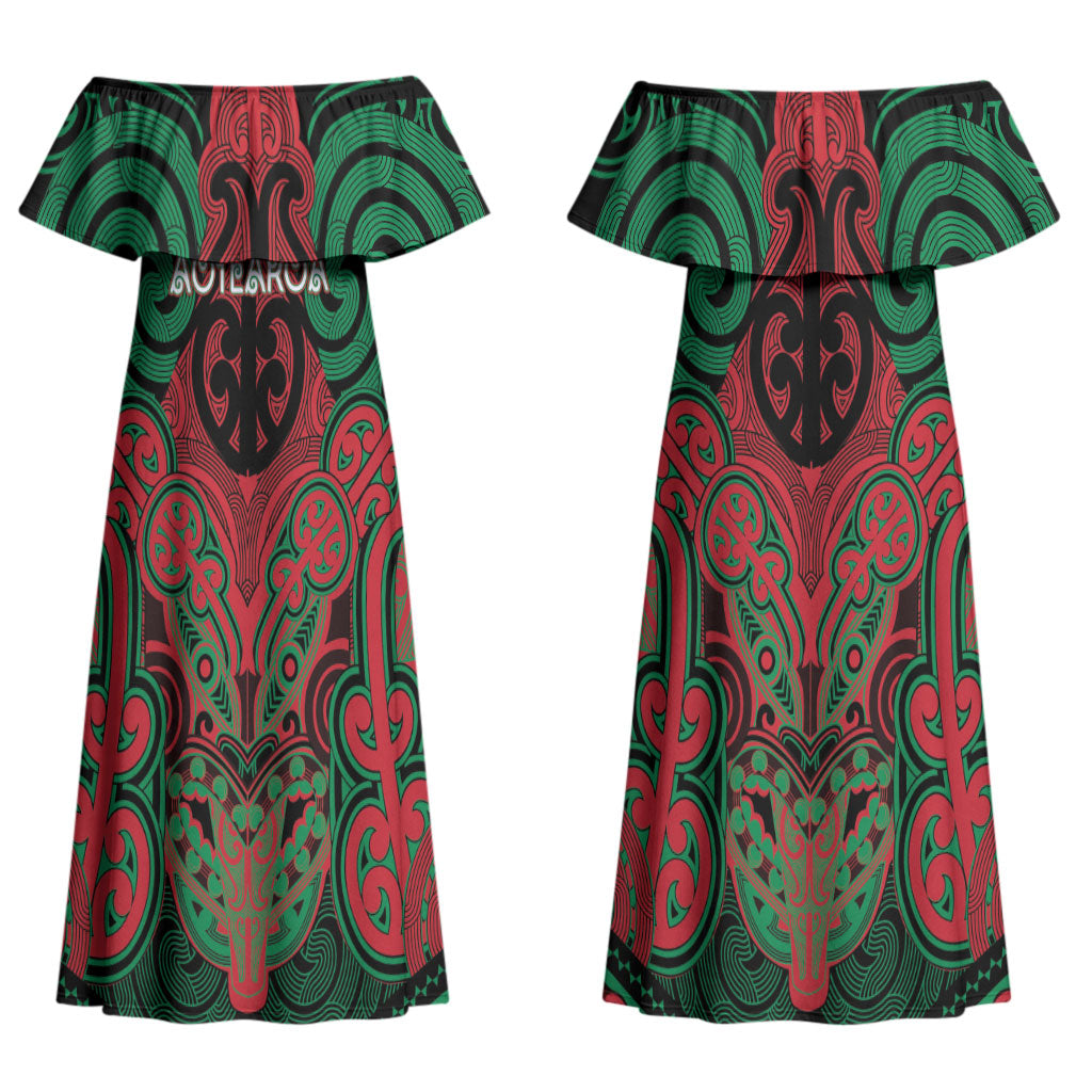 Aotearoa Iwi Ngati Hine Personalised Couples Matching Off Shoulder Maxi Dress and Long Sleeve Button Shirt Maori Kowhaiwhai Pattern