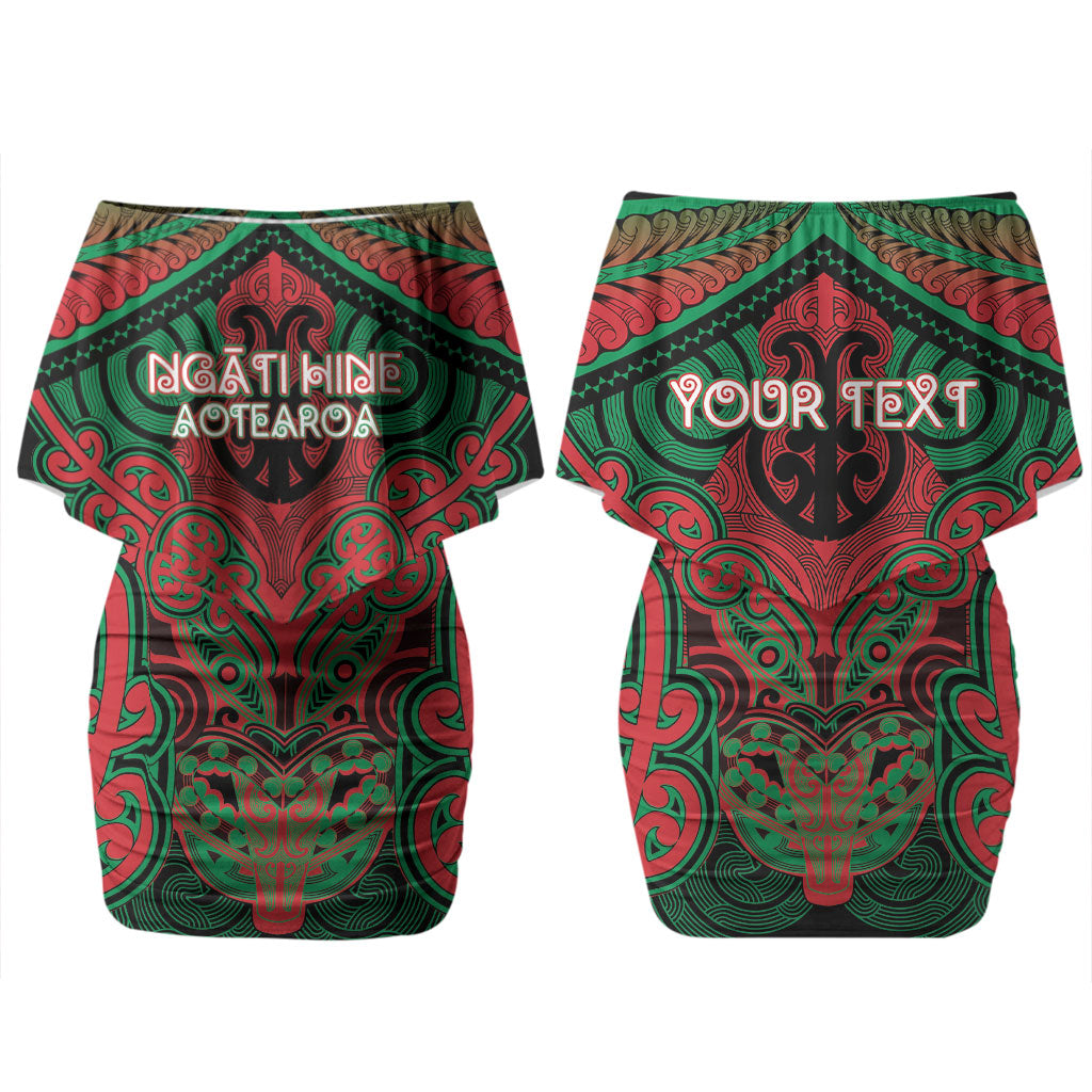 Aotearoa Iwi Ngati Hine Personalised Couples Matching Off Shoulder Short Dress and Hawaiian Shirt Maori Kowhaiwhai Pattern