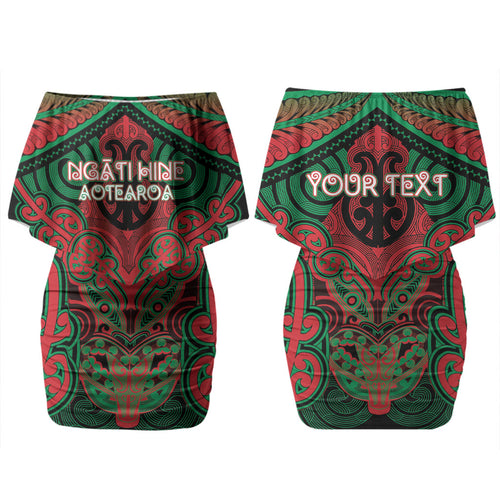 Aotearoa Iwi Ngati Hine Personalised Couples Matching Off Shoulder Short Dress and Hawaiian Shirt Maori Kowhaiwhai Pattern