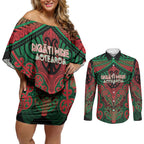 Aotearoa Iwi Ngati Hine Personalised Couples Matching Off Shoulder Short Dress and Long Sleeve Button Shirt Maori Kowhaiwhai Pattern