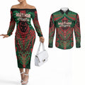 Aotearoa Iwi Ngati Hine Personalised Couples Matching Off The Shoulder Long Sleeve Dress and Long Sleeve Button Shirt Maori Kowhaiwhai Pattern