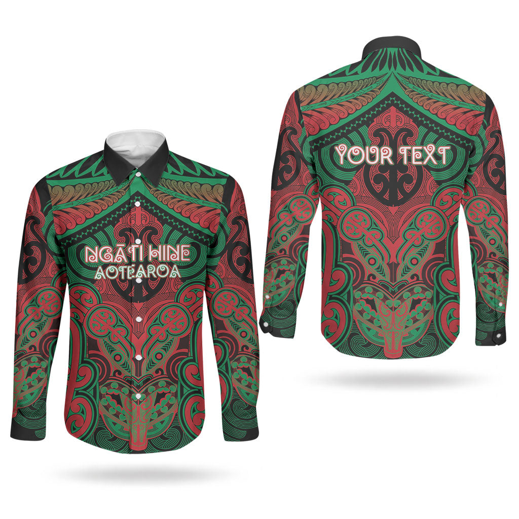Aotearoa Iwi Ngati Hine Personalised Couples Matching Off The Shoulder Long Sleeve Dress and Long Sleeve Button Shirt Maori Kowhaiwhai Pattern