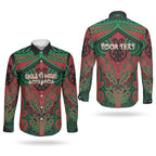 Aotearoa Iwi Ngati Hine Personalised Couples Matching Puletasi and Long Sleeve Button Shirt Maori Kowhaiwhai Pattern