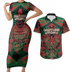 Aotearoa Iwi Ngati Hine Personalised Couples Matching Short Sleeve Bodycon Dress and Hawaiian Shirt Maori Kowhaiwhai Pattern