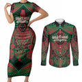 Aotearoa Iwi Ngati Hine Personalised Couples Matching Short Sleeve Bodycon Dress and Long Sleeve Button Shirt Maori Kowhaiwhai Pattern