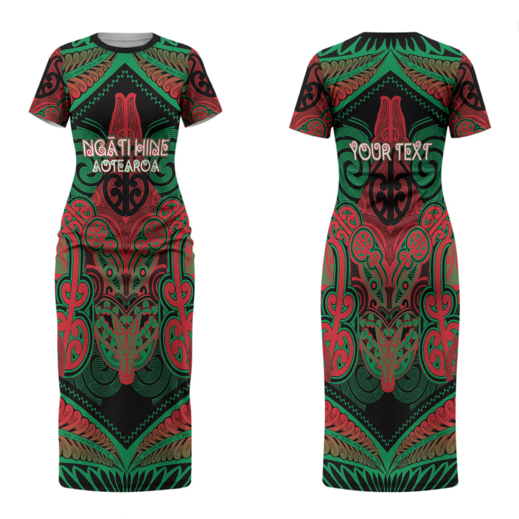 Aotearoa Iwi Ngati Hine Personalised Couples Matching Short Sleeve Bodycon Dress and Long Sleeve Button Shirt Maori Kowhaiwhai Pattern