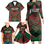 Aotearoa Iwi Ngati Hine Personalised Family Matching Long Sleeve Bodycon Dress and Hawaiian Shirt Maori Kowhaiwhai Pattern