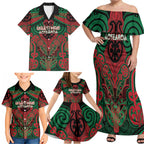 Aotearoa Iwi Ngati Hine Personalised Family Matching Off Shoulder Maxi Dress and Hawaiian Shirt Maori Kowhaiwhai Pattern