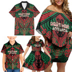 Aotearoa Iwi Ngati Hine Personalised Family Matching Off Shoulder Short Dress and Hawaiian Shirt Maori Kowhaiwhai Pattern