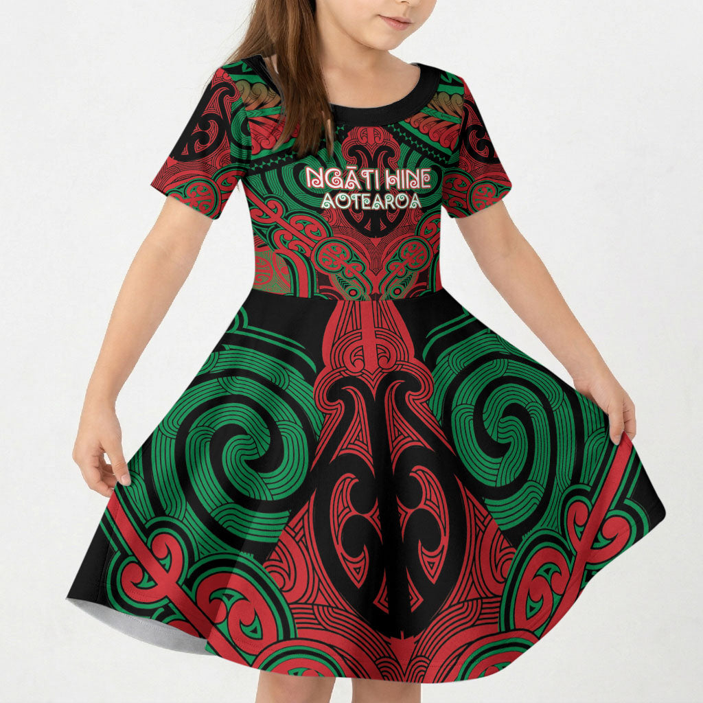 Aotearoa Iwi Ngati Hine Personalised Kid Short Sleeve Dress Maori Kowhaiwhai Pattern