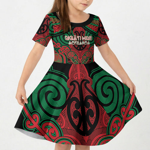 Aotearoa Iwi Ngati Hine Personalised Kid Short Sleeve Dress Maori Kowhaiwhai Pattern