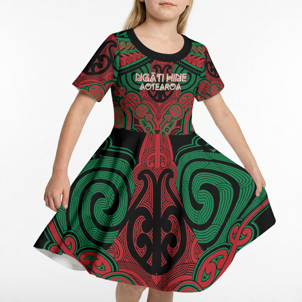 Aotearoa Iwi Ngati Hine Personalised Kid Short Sleeve Dress Maori Kowhaiwhai Pattern
