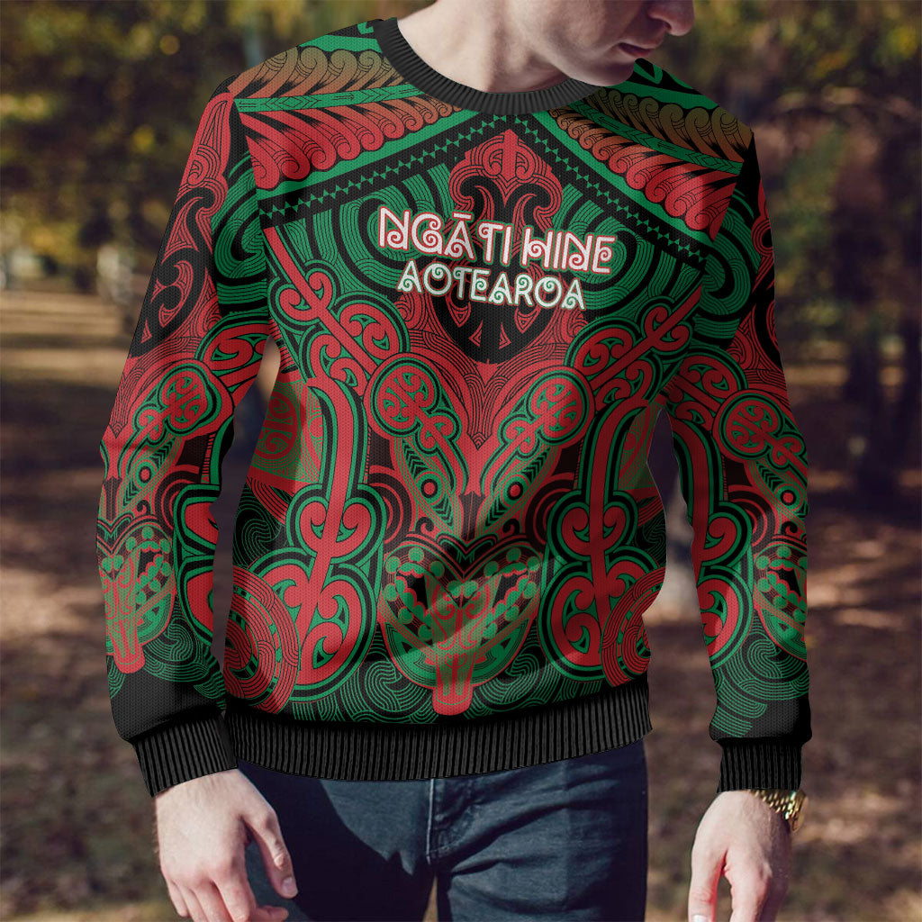 Aotearoa Iwi Ngati Hine Personalised Ugly Christmas Sweater Maori Kowhaiwhai Pattern