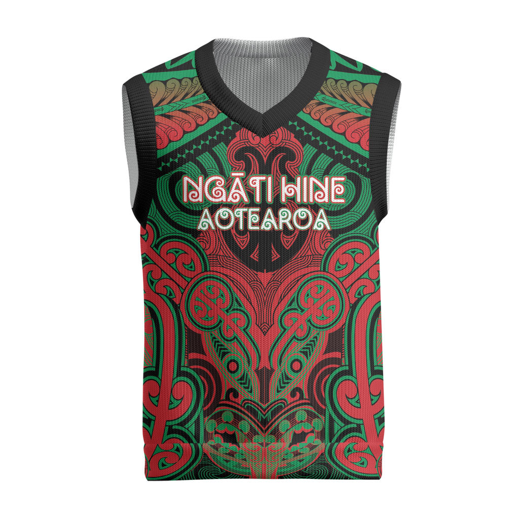 Aotearoa Iwi Ngati Hine Personalised Christmas Knitted V-Neck Vest Maori Kowhaiwhai Pattern