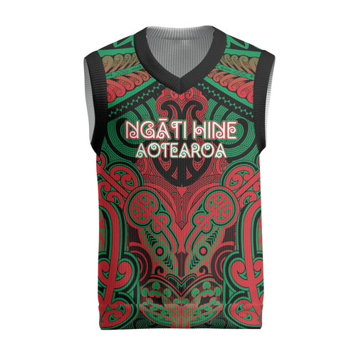 Aotearoa Iwi Ngati Hine Personalised Christmas Knitted V-Neck Vest Maori Kowhaiwhai Pattern