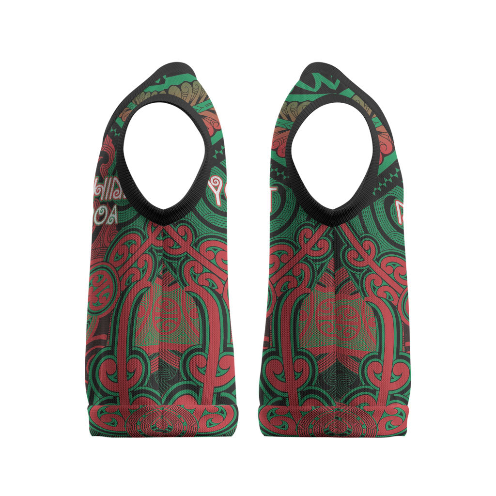 Aotearoa Iwi Ngati Hine Personalised Christmas Knitted V-Neck Vest Maori Kowhaiwhai Pattern