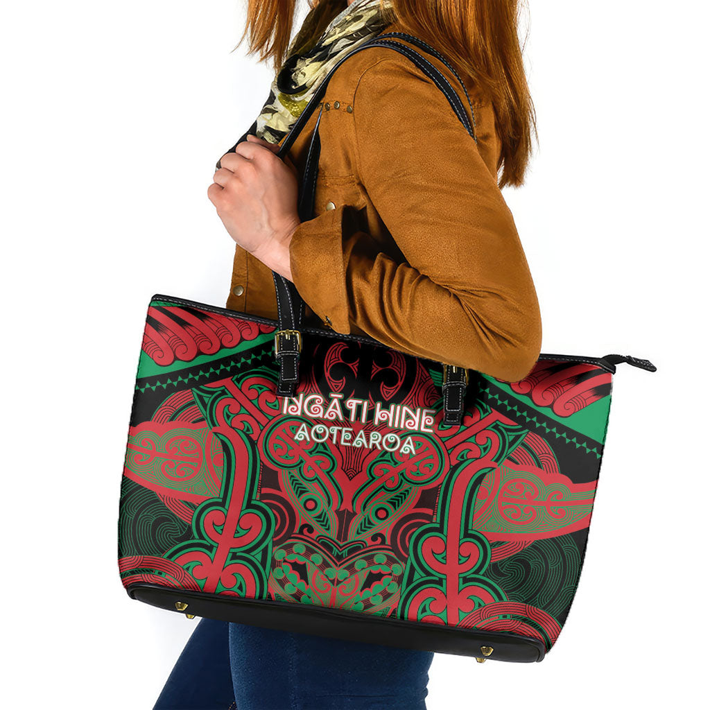 Aotearoa Iwi Ngati Hine Leather Tote Bag Maori Kowhaiwhai Pattern