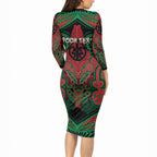 Aotearoa Iwi Ngati Hine Personalised Long Sleeve Bodycon Dress Maori Kowhaiwhai Pattern