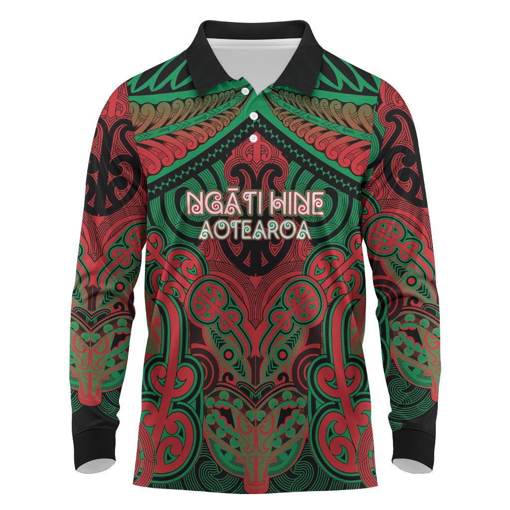 Aotearoa Iwi Ngati Hine Personalised Long Sleeve Polo Shirt Maori Kowhaiwhai Pattern