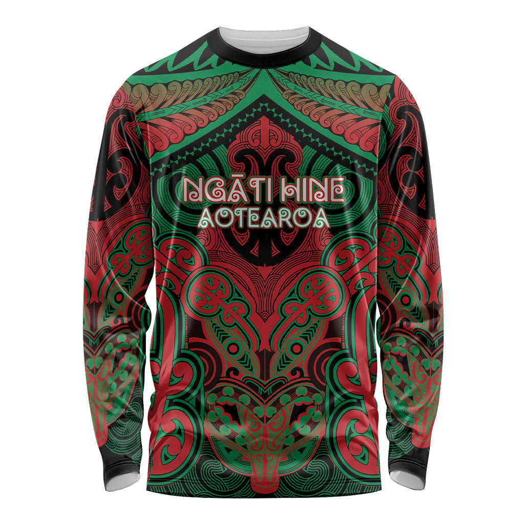 Aotearoa Iwi Ngati Hine Personalised Long Sleeve Shirt Maori Kowhaiwhai Pattern