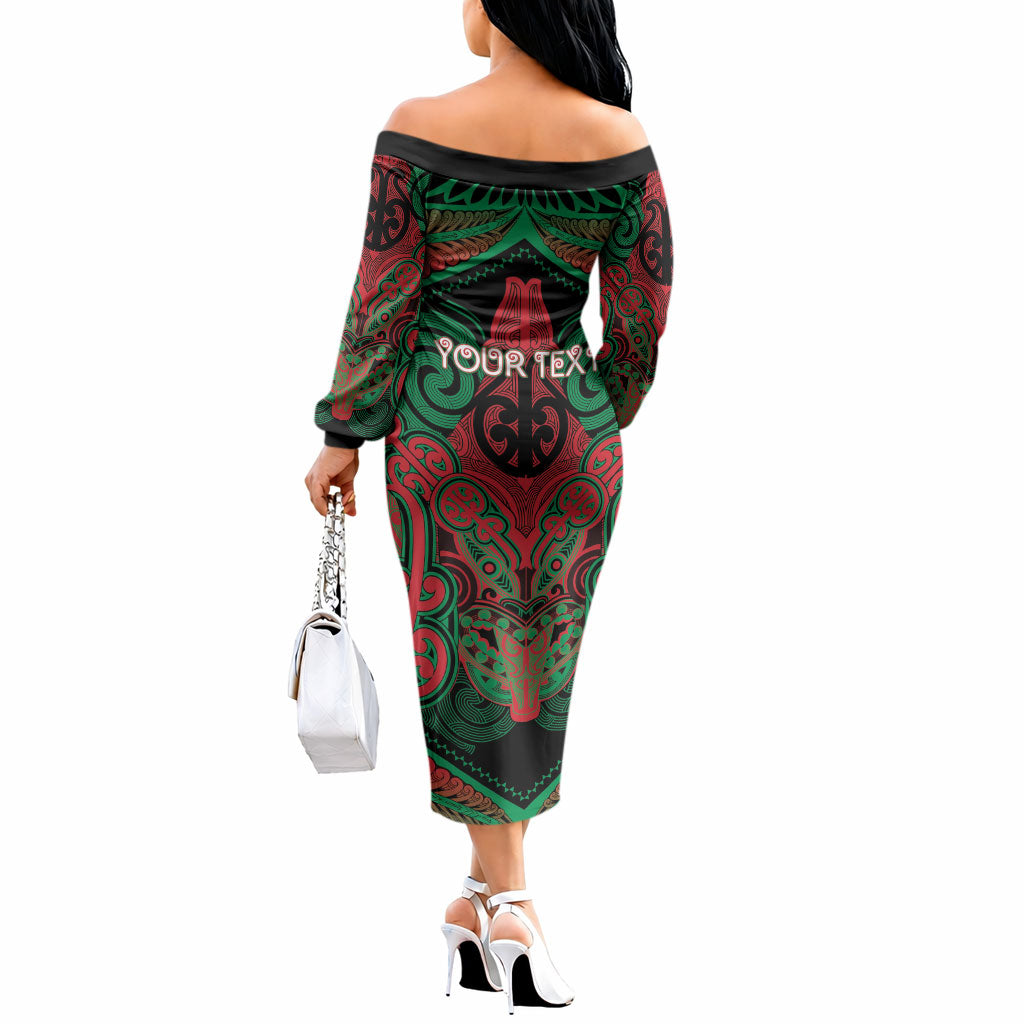 Aotearoa Iwi Ngati Hine Personalised Off The Shoulder Long Sleeve Dress Maori Kowhaiwhai Pattern