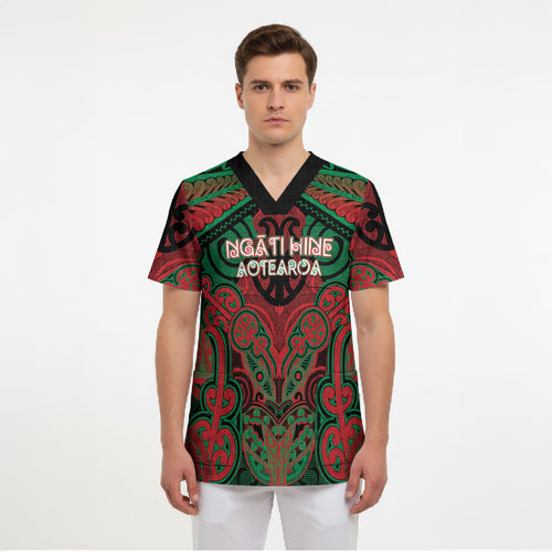 Aotearoa Iwi Ngati Hine Personalised Scrub Top Maori Kowhaiwhai Pattern